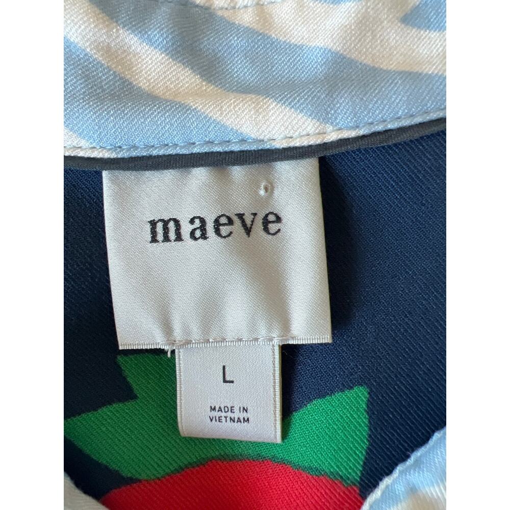 Maeve Anthropologie Paz Mixed-Print Button Down Shirt Strawberry Stripe Large - Picture 3 of 5